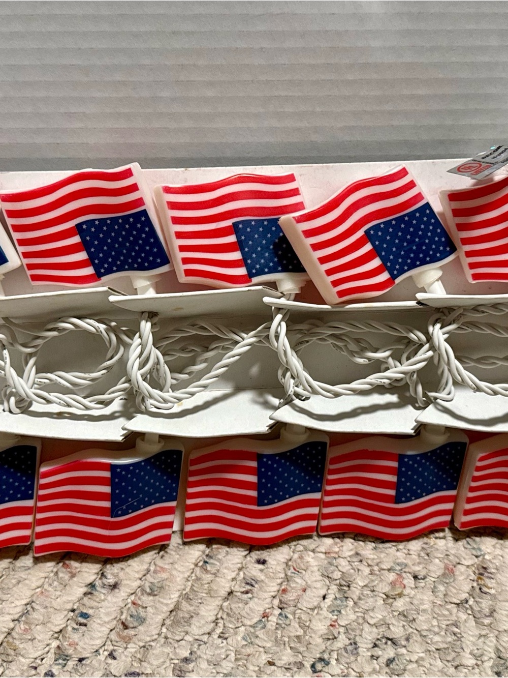 Vintage American Flag String Lights 10ct w Blow Mold Covers Patriotic-tested